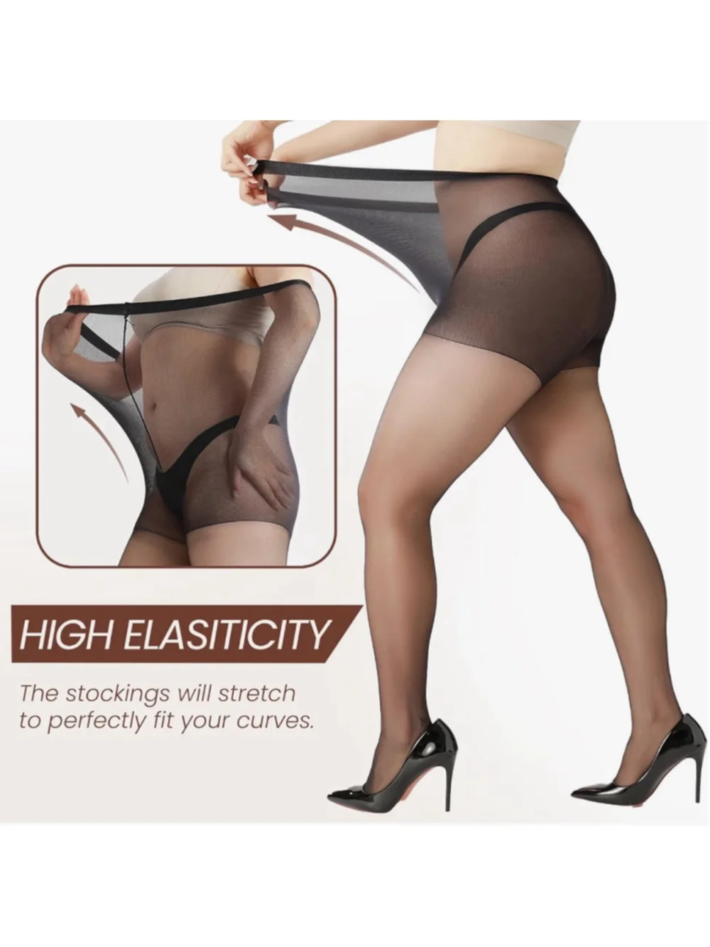 G&Y Plus Size 3XL Sheer Pantyhose Black 20D Control Top – 4 Pairs NEW